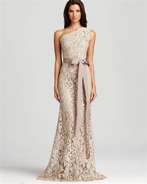 tadashi shoji one shoulder gown